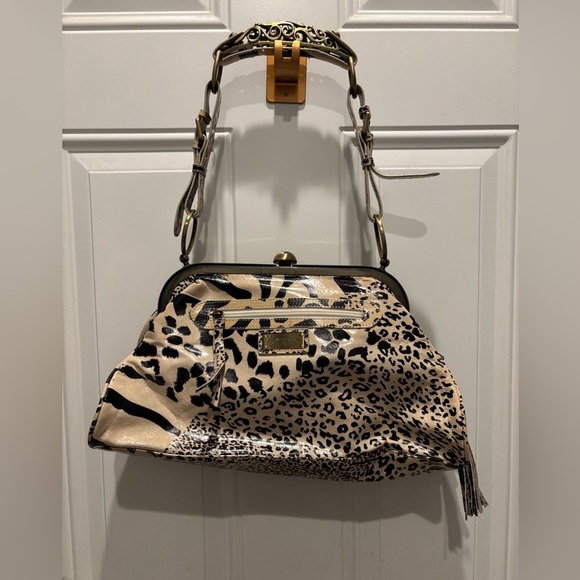 NEW Sharif Couture All Leather Laser Cut 3D Floral Gray Satchel Bag - Picture 2 of 9